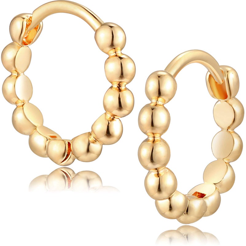 Fettero Women Gold Huggie Hoop Earrings 14K Gold Plated Small Hoop Earrings Beaded Hoop Earrings for Everyday Wear Tiny Boho Beach Slepper Earrings Simple Delicate Handmade Hypoallergenic Jewelry Gift - Image 1